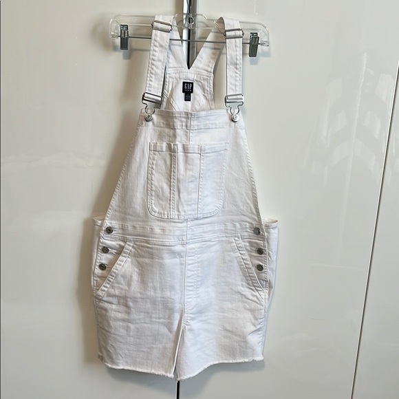 GAP Women's Oversize White Denim Overalls Raw Hem, Size L - Picture 1 of 11